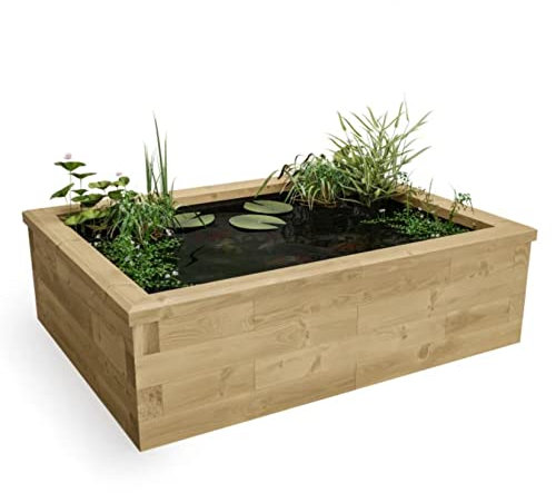 WoodBlocX Raised Pond Kit-Wooden Garden Pond For Fish, Plants & Other Wildlife. Outdoor Water Features For The Garden- Easy To Install & No Power Tools Needed - (1.5 x 1.125 x 0.45m)
