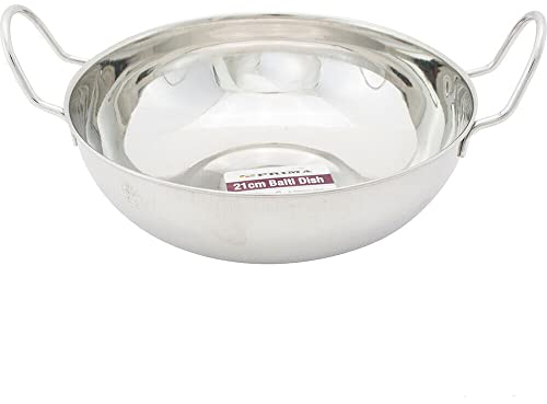 New 5 X 21CM Stainless Steel BALTI KARAHI Metal Curry Serving Indian Cooking | Set of 5 | Home Kitchen RESTARAUNT Catering | Eating Serving | Mirror Finish