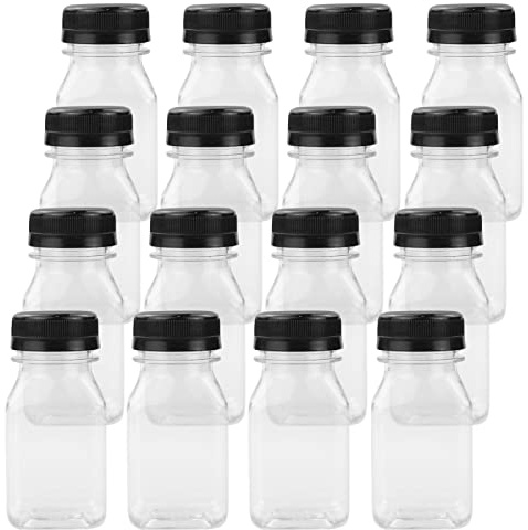 SZCXDKJ Paquete de 16 botellas de jugo de plástico vacías de 120 ml, recipientes reutilizables transparentes para jugo, leche, café y otras bebidas