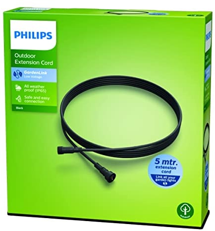 Philips GardenLink Niedervolt 5m Verlängerungskabel, wetterfestes Outdoor Stromkabel für die Außenbeleuchtung, Gartenzubehör zur Verkabelung von Leuchten