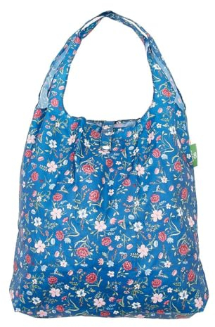 ECO CHIC Lightweight Foldable Reusable Shopping Bag Water Resistant Tote Bag (Floral Navy)
