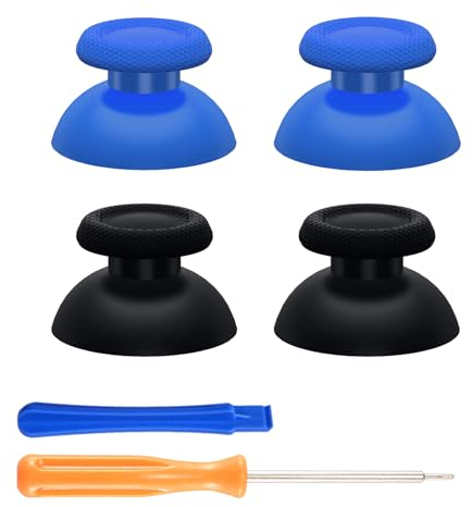 eXtremeRate 2 Paar Thumbsticks kompatibel mit ps5 & mit ps4 Controller, 4pcs Ersatz-Sticks & Tools, Texturiert Analogsticks Joystick Aufsätze für ps5 für ps4 pro Slim Controller–Schwarz&Blau