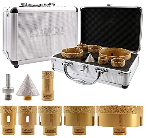 SHDIATOOL Punte diamantate M14 Filettatura 25/35/40/50/68/100/50mm Punte diamantate/adattatore a gambo triangolare Brasato sottovuoto per gres porcellanato ceramica granito marmo