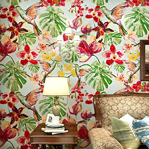 SAIMEYI Red Green Yellow Wallpaper 10 m x 0.53 m Roll Retro Style 3D Wallpaper for Bedroom Living Room Kitchen TV Background Hotel Children's Room Pure Paper Wallpaper Flower Wallpaper