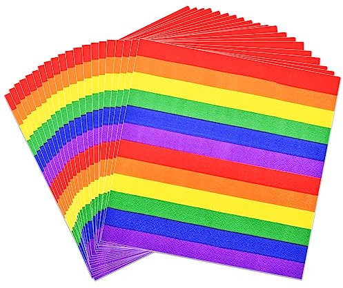 20 Stück Regenbogen-Papierservietten – 33 x 33 cm Einweg-Servietten Geschirr Mittagessen Servietten für LGBTQ+ Paraden Stolzmonat Hochzeit Geburtstag Party Dekorationen