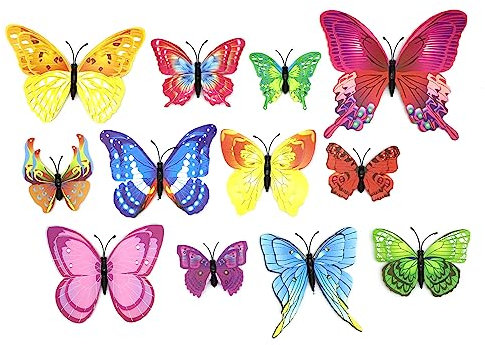 Butterfly Wall Decor, 3D Butterflies Stickers, Double Layer Butterfly wallstickers, Garden Butterfly Sculpture Ornaments for Indoor Outdoor Yard Sheds Home Walls Fences Decor A9SCHDQT (Mixed Color)