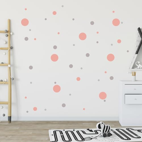 Wandtattoo Kinderzimmer Kreise Set 120 Stück für Babyzimmer Deko, Wandsticker Kinderzimmer Punkte - Aufkleber zur Kinderzimmer Deko in verschiedenen Farben (Rosa-Grau)