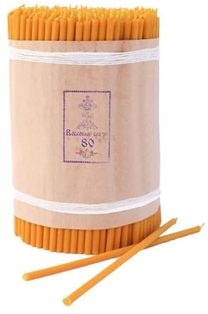№ 60, 80, 100 Ritual Kerzen Bienenwachs (Gelb) - Orthodoxe Kerzen für Gebet Tischdeko Hochzeit - Ungiftig, Ruß - Tropffrei (№ 80, 50)