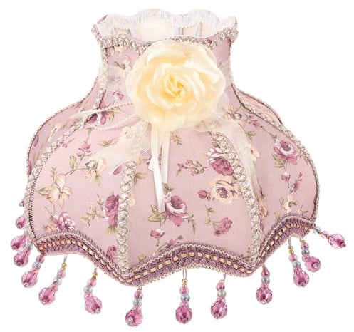 Angoily Lampenschirm Weich und Komfortabel aus Stoff mit Zarter Spitzenverzierung E27 Fassung in Lilac Prinzessin Stil für Schreibtischlampe oder Stehlampe