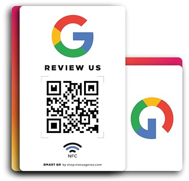 MESSAGENES | PVC-Karte Bewertung auf Google QR Code und NFC + Instagram QR | Google Bewertung Aufsteller | PACK 2 Einheiten 8,6x5,5cm | Schilder Bewertung NFC und QR Code | IG + Google Review Card NFC