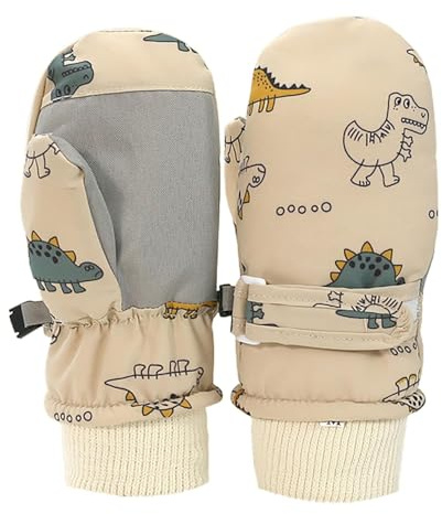 Kinder Skihandschuhe Winddicht Wasserdicht Winterhandschue, Niedliche Dinosaurier Print Fäustlinge Kinderhandschuhe Warme Ski Handschuhe für Jungen und Mädchen von 0 bis 8 Jahre