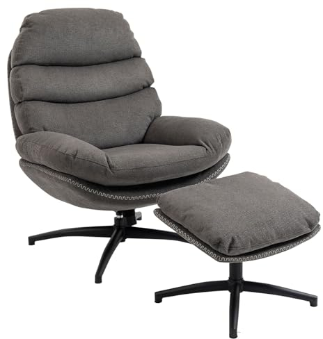 IDIMEX Relaxsessel ANDROS mit Hocker, Wohnzimmersessel mit großzügiger Polsterung und Ziernähten, Fernsehsessel mit schwarzem Metallgestell und grauem Stoffbezug
