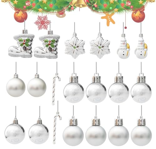 Christbaumkugel-Dekorationen - Set mit 20 weihnachtlichen Silberanhängern, Kugelornamenten,Farbbeständige und langlebige Weihnachtskugeln für Fenster, Bäume, Türen und Kamine Pekmar