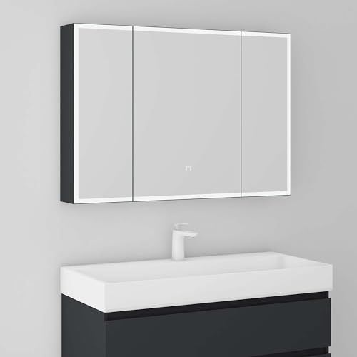 Mai & Mai Spiegelschrank Bad mit LED Beleuchtung Badezimmerschrank Hängeschrank Badezimmerspiegel BxTxH 100x15x70 cm Anthrazit matt Spiegelschrank-04