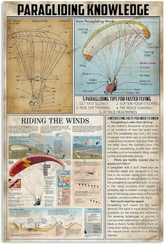 Conoscenza del parapendio Targhe in metallo vintage Paragliding Club Wall Art Suggerimenti per il parapendio Targhe guida per la casa, la cucina, lo studio, l'ufficio, la decorazione della scuola, r