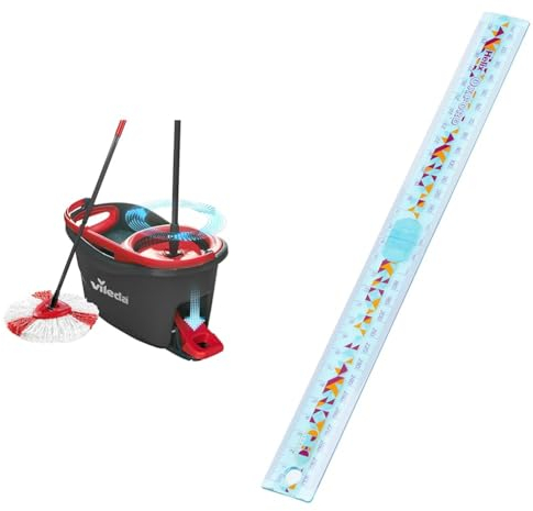 Vileda Turbo Microfibre Mop And Bucket Set, Spin Mop For Cleaning Floors, Set Of 1x Mop And 1x Bucket, Eco Packaging & Helix Oxford Geo 30cm Folding Ruler - Orange