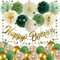 Geburtstagsdeko Frauen, Grün Deko Geburtstag Mädchen Jungen mit Happy Birthday Girlande, Luftballons Grün Gold, Pompons, Hängenden Papier Lüfter, Wiederverwendbare Geburtstag Party Deko
