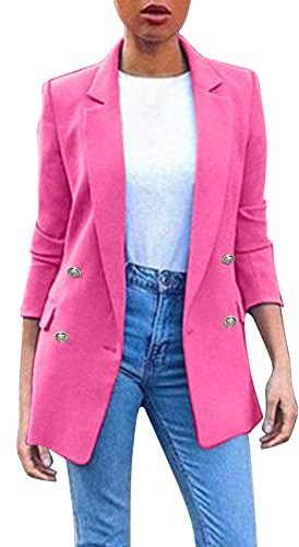 Longblazer Veste de costume élégante pour femme - Couleur unie - Col à manches longues - Veste courte décontractée - Blazer ouvert - Blazer pour femme, rose, M