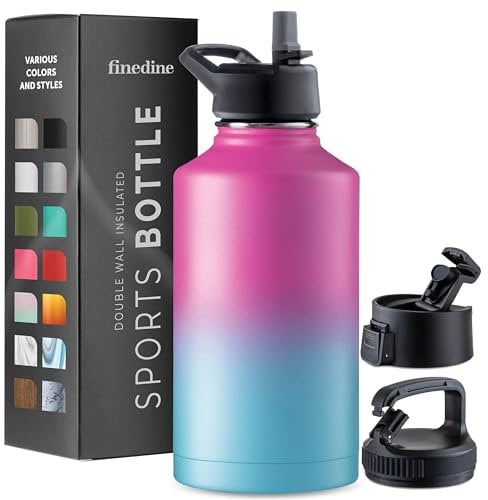 Triple-Walled Insulated Stainless Steel Water Bottle with Straw – 1888ml Large Capacity – 3 Leak-Proof Lids for Hot & Cold Drinks – Ideal for Travel, Camping, Hiking, Gym (Pacific Blue Rose Blend)