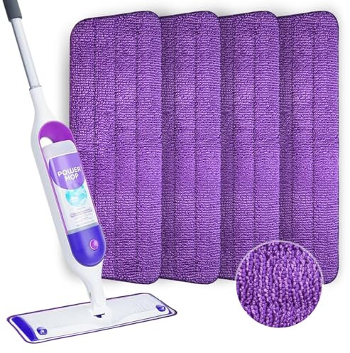 4 Pack Reusable Microfiber Mop Pads for PowerMop, Power Mop Pads Refills Microfiber Mop Pads Machine Washable Wet Dry Use Suitable for All Floor Types (Purple, 4 Pack)