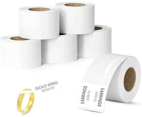 CLABEL 6 Rollen 30x70mm Thermo Weiß Schmuck Etikettenband für Etikettendrucker Selbstklebend zum Preisschilder Beschriften Aufkleber für Halskette Ohrringe Ring Armband, 100 Stück/Rolle(1,18x2,76)
