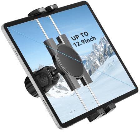 KDD Bike Tablet Holder Mount, Adjustable iPad Phone Stand for Mic Stand, 360 Rotatable Bike Handlebar Mount for Bicycle, Microphone Stand, Fit for 12.9 Air Mini, Galaxy Tabs, Switch, iPhone(4.7-13”)