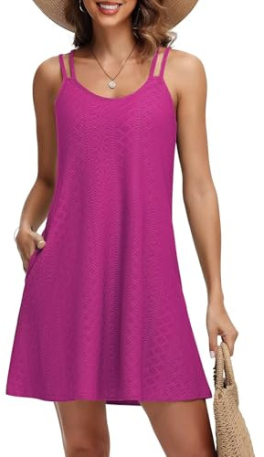 Tanmolo Sommerkleid Damen Strandkleid Spaghettitrger Freizeitkleid Kurz Ärmellos Tank Kleid Leicht und Luftig 2XL Rose