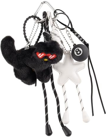 Georgie Porgy Taschenanhänger Schlüsselanhänger Handtaschen Zubehör für Damen Bag Charm Schultasche Rucksack Sporttasche Keychain Geburtstagsgeschenk für Mädchen (Katze 8 Ball Stern Cool)