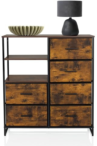 hjh LIVING Kommode mit 6 Schubladen, 84x30x92 cm, Räuchereiche | 2 offene Fächer, Regalsystem, Sideboard für Wohnzimmer Schlafzimmer Flur