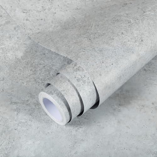 Decoroom Sticky Back Plastic Roll 30X300cm Light Grey Vinyl Wrap Waterproof Peel and Stick Wallpaper Self Adhesive Matte Concrete Effect for Bedroom Living Room Furniture Stickers