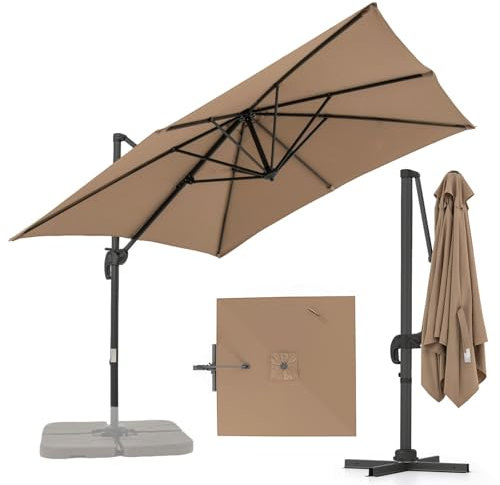RELAX4LIFE Parasol Déporté Rectangulaire 2.5x2.5M, Parasol de Jardin Exterieur Inclinable et Rotative 360° par Pédale en Polyester Anti-UV avec 8 Baleines pour Plage Jardin Patio Café Bistro, MARRON