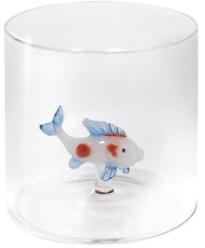 WD Lifestyle - Bicchiere in Vetro Borosilicato 250ml con Soggetto in Vetro Colorato Interno (Carpa)