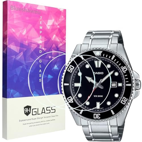 Blueshaweu Displayschutzfolie Kompatibel mit MDV107-1AV Watch, 9H Härte Panzerglas Schutzfolie [3 Stück ] Kompatibel für Casio Duro, MDV107, MDV107D (HD)