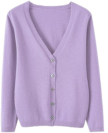 Beige Cardigan Women, Women's Cashmere Cardigan v Neck Wool Cardigans Sweater Long Sleeve Cropped Knitwear Ladies Pullover Plain Jumpers Autumn Winter Lightweight Soft Lilac XXL