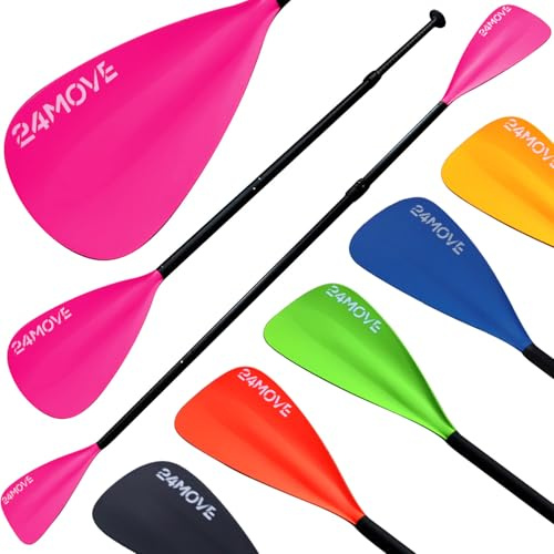 24MOVE® Paddel Doppelpaddel 2 in 1 Teleskoppaddel Stechpaddel für SUP Stand Up Board, Kajak, Leicht aus Aluminium 230cm, verstellbar, pink