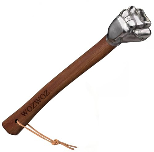 WOZWOZ Fist Hammer Tool 2 Lbs Iron Fist-Shaped Sledge Hammer Stainless Steel & Iron Solid Head Wooden Handle Multi-Purpose Tool for Gardening Camping Emergency Use Home/Office Decor, Gifts for Men