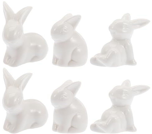 Angoily 6 Stück Teiliges Keramik-hasenfiguren Kleine Osterhasen Desktop Deko Lebensmittelechte Weiße Porzellan Hasen Kreative Tischdekoration für Ostern und Wohnaccessoire