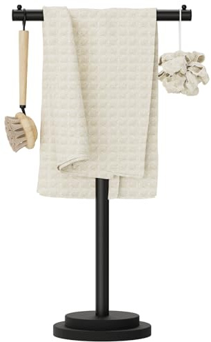 GUOHNHE T-förmiger Handtuchständer, Höheneinstellbar Stehender Handtuchhalter, Industriestil Handtuchleiter, Waschlappenständer, für Küche, Bad, Schlafzimmer, Schwarz, 1 Stück, GMJJ001B-1