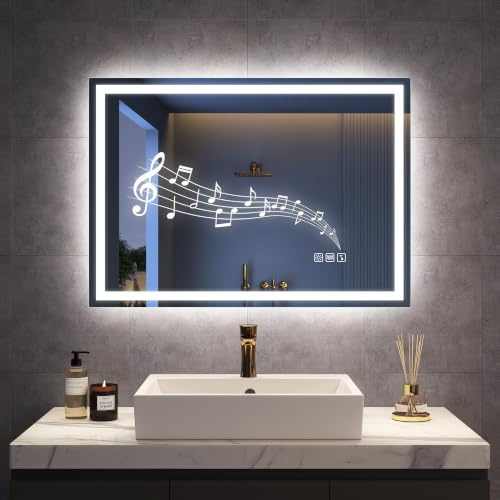 STARLEAD 50x70cm Miroir-LED-Salle-de-Bain-avec-Éclairage et Bluetooth, Anti-buée, 3 Couleurs Lumière, Gradable, Mémoire, IP44, Verre Trempé, Horizontal/Vertical