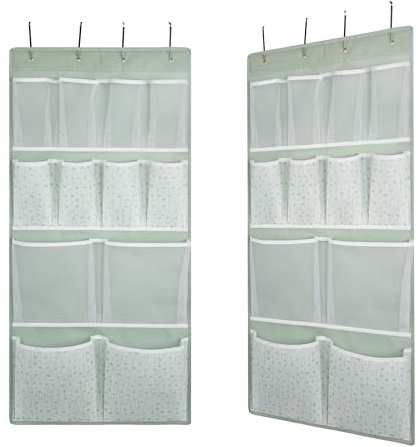 2 Pack-12 Pockets Over Door Hanging Shoes Storage Organiser with 4 Kinds Pouch,Back of Wardrobe Hanging Shelf Storage for Sock,Hat,Underwear,Space-saving Door Caddy for Bedroom,Bathroom,Entrance,Dorm