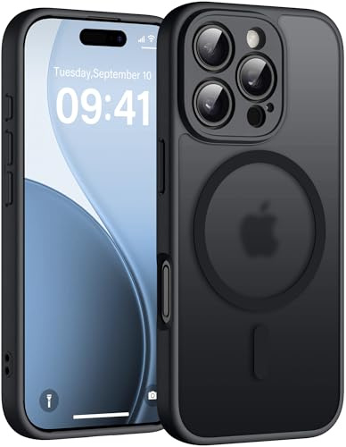 Helssitot Magnetisch für iPhone 16 Pro Max Hülle, Schwarz | mit Magsafe Militär-Grade Stoßfest Kratzfest Anti-Fingerabdruck Rückseite Matt Handyhülle für iPhone 16 Pro Max 6,9 Zoll