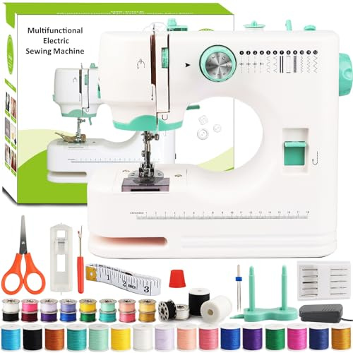 BRICH Mini Sewing Machine for Beginners Portable Crafting Kit | 12 Built-in Stitches Heavy Duty Denim Piercing Dual Speed Foot Pedal Included