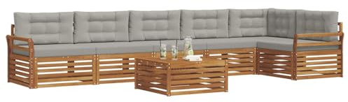 vidaXL Outdoor-Sofagarnitur mit Kissen 7 pcs Natürlich und Hellgrau, Gartenbank, modernes Ecksofa, strapazierfähige Sitzmöbel, Lounge für Terrasse, stylischer Komfort
