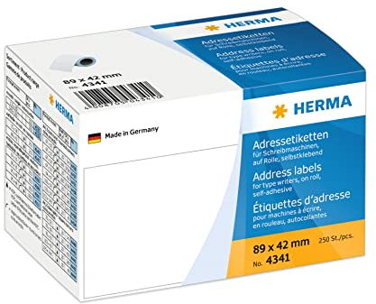 HERMA 4341 Adressetiketten für Schreibmaschinen auf Rolle, 89 x 42 mm, 250 Stück, selbstklebend, matt, blanko Papier Adressaufkleber Klebeetiketten Aufkleber, weiß
