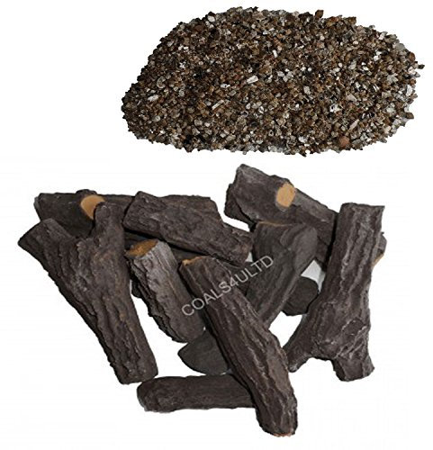 The Stove Wizard Delamere Ultra HD Ceramic Fibre Log Set – 10-Piece Replacement Logs with Vermiculite for Gas Fire, LPG, Electric & Bio Ethanol Burners