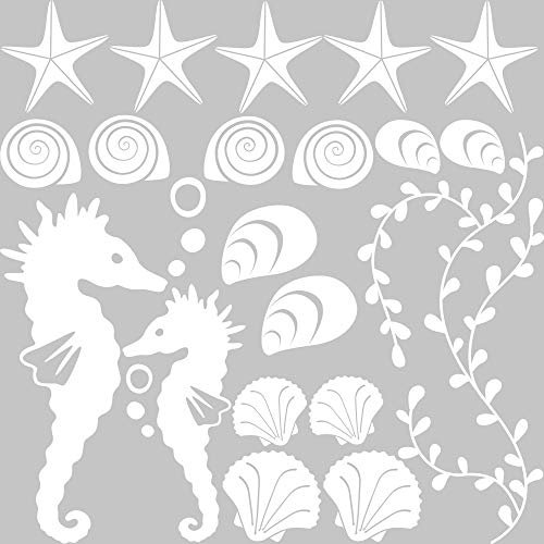 GRAZDesign Wandtattoo Bad Muschel & Seepferdchen Set Wandaufkleber Maritime Deko wasserfest - 010 weiss