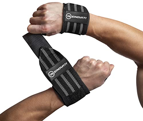 SINOVATI Handgelenkstütze Sport, Wrist Wraps für Fitness, Crossfit, Calisthentics, Powerlifting, Bodybuilding, Handgelenkschoner (Stark, Schwarz/Grau)
