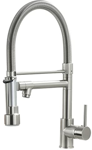 Fapully Pull Down Kitchen Faucet with Lock Sprayer,Single Handle Spring Stainless Steel Kitchen Sink Faucet Brushed Nickel