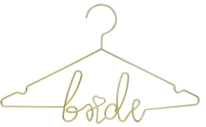 PartyDeco Kleiderbügel Metall 45x27cm - Bride Metallbügel für die Braut - Metallkleiderbügel für Hochzeitskleid Kleid Kleidung - Wäschebügel zur Hochzeit - Hochzeitsdeko & Hochzeitszubehör - Gold