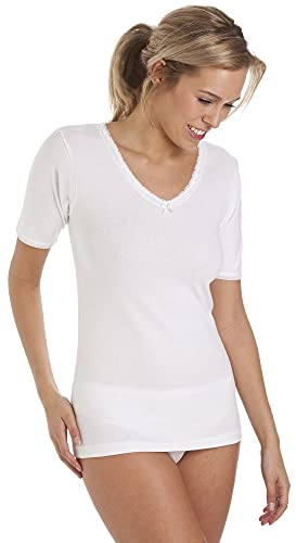Ladies Multipack Two 2 Cotton Rich Thermal Short Sleeve Vests Warm Stretchy (10/12) White